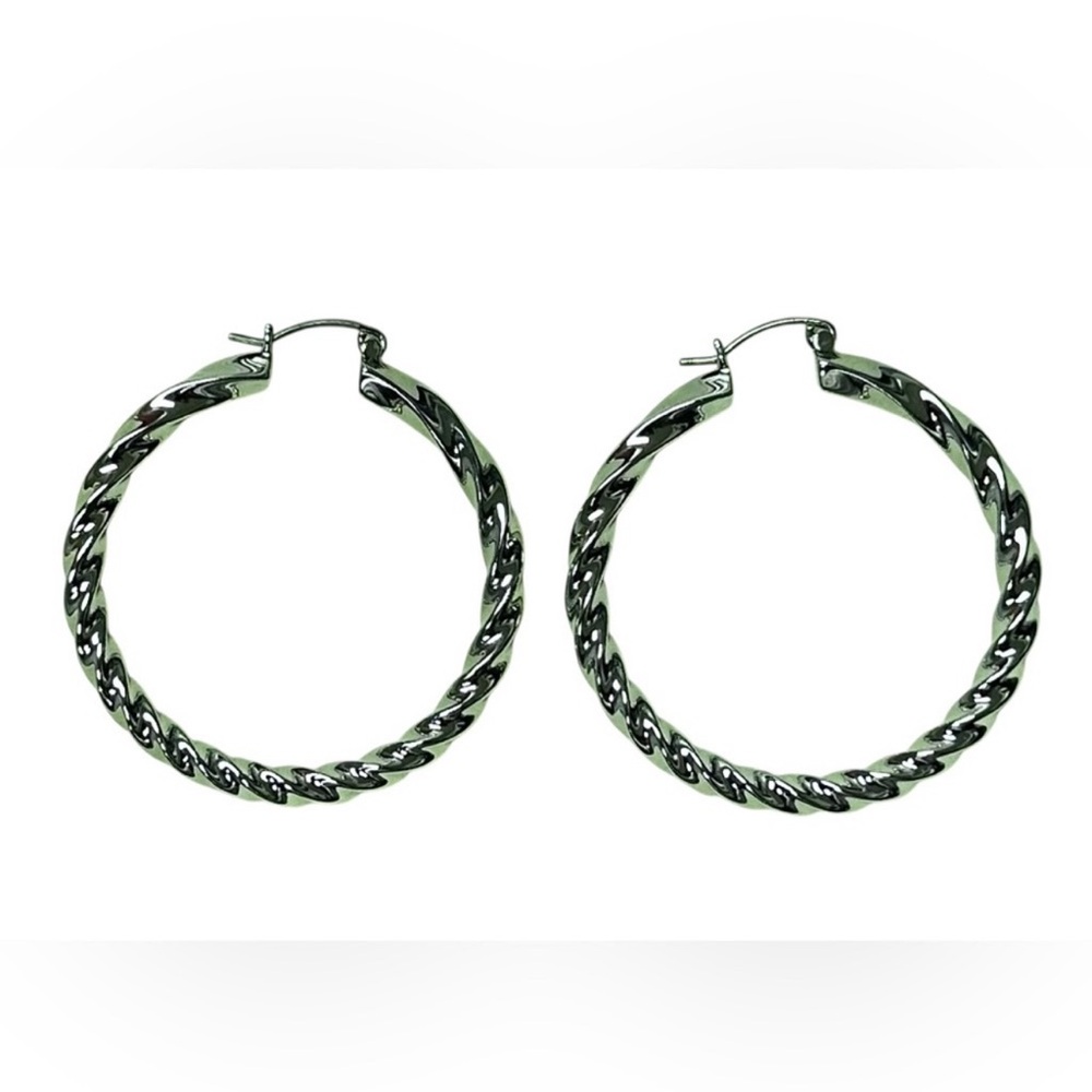 Rumored Cher Twisted Hoops Earrings Sterling Silver Plated NWT